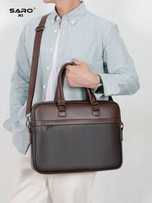 saroxi 男士经典公文包，可容纳文件、笔记本电脑，简约时尚，适合商务、通勤、旅行，是男士的高端礼物之选 - 棕色 - 查看 4