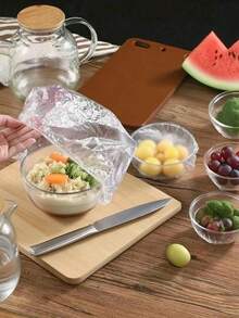 300个特大号可重复使用塑料保鲜膜 - 适用于碗、盘子、餐厅、烧烤、家庭、食品保鲜盖、旅行配件、冰箱保鲜袋 - 白色 - 查看 6