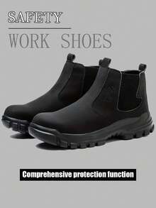 Men's Protective Shoes, Rotary Buckle Design, Anti-Impact Piercing Steel Head Work Sports Shoes, Lightweight Breathable Mesh Top Material, All-Weather Comfortable Wear, Black With Turquoise Embellishing, Reflective Brand Logo - 黑色 - 查看 1