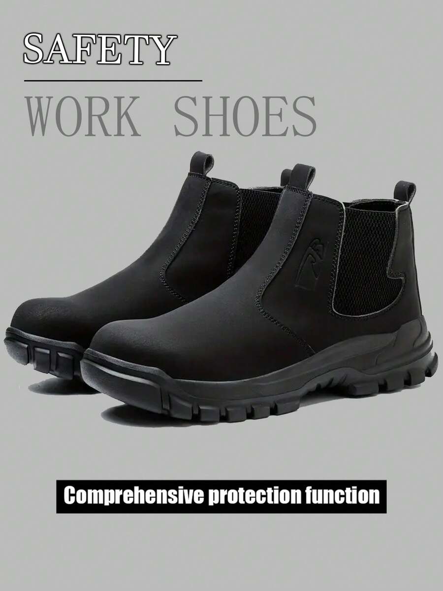 Men's Protective Shoes, Rotary Buckle Design, Anti-Impact Piercing Steel Head Work Sports Shoes, Lightweight Breathable Mesh Top Material, All-Weather Comfortable Wear, Black With Turquoise Embellishing, Reflective Brand Logo - 黑色 - 查看 1