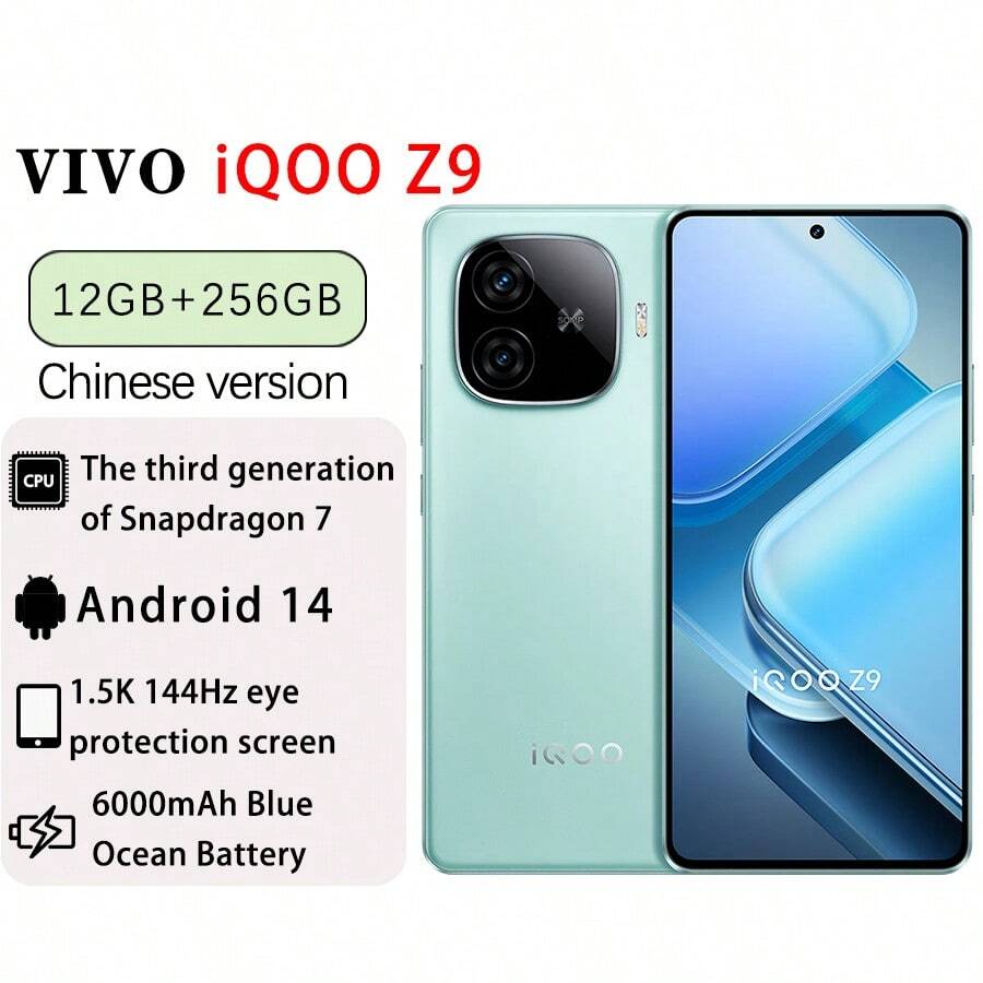 vivo Điện thoại thông minh IQOO Z9, Chipset Snapdragon 7 thế hệ thứ 3, Pin 6000mAh lâu dài, Bền bỉ, Nhiều tùy chọn lưu trữ, Màu xanh lá cây núi (Phiên bản Trung Quốc, Không có ESIM) - Núi Xanh - Xem 1