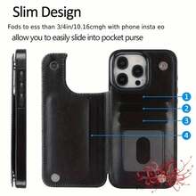 Teléfono Elegante diseño de piel sintética con una ranura para tarjeta con tapa tipo billetera, compatible con 16, 15, 14, 13, 12, Pro, Plus, que se adapta perfectamente a su teléfono y brinda un usuario hermoso y práctico. - Negro - Ver 2