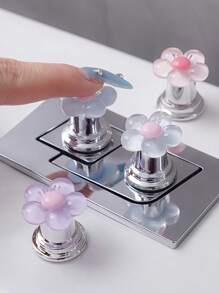 1pc/2pcs Floral Cartoon Toilet Flush Handle, Flower Shaped Toilet Flush Button, Toilet Tank Button, Flower Toilet Push Button, Toilet Flush Button Lever Tool, Creative Floral Drawer Cabinet Handle - Easy To Press, Fashionable Bathroom Accessory, Elegant Touch, Suitable For Long Nails Design