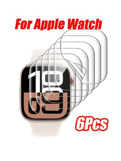 6 Pcs Compatible With Apple, Watch Accessories Screen Protector - Anti-Scratch & Anti-Fingerprint Soft Film With Installation Kit, Face Case Cover For 44mm/40mm/46mm/42mm/45mm/41mm Watch SE 2nd Generation, Series 10/9/8/7/6/5/4