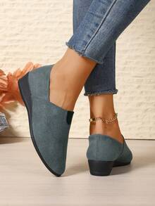 Zapatos de cuña con slip-on para mujer, de punta redonda y tacón alto bajo, para vacaciones/oficina/exterior/playa, bailarinas de satén gris