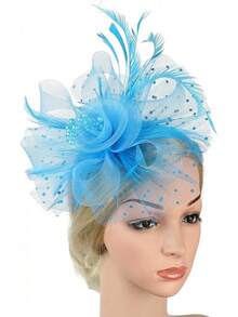 Ibeauti Fascinator Hats With Screentouch Lace Gloves Set Women Tea Party Cocktail Wedding Derby Headwear Short Gloves - 02 天藍色 - 查看 3