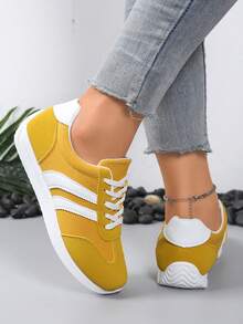 Giày thể thao chó chăn cừu Đức mới cho nữ, đế bằng, nhẹ, giày thể thao thường ngày, chạy bộ, thời trang đa năng, phối màu, bền, chống trượt, thoáng khí, cỡ lớn - Màu vàng - Xem 5