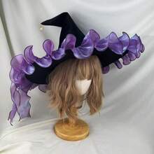 女巫帽 女巫帽 大号黑色女巫巫婆帽 万圣节角色扮演服装宽边尖顶帽礼物 - 彩色 - 查看 7