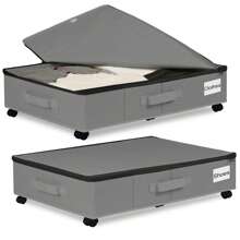 1个/2个加厚无纺布可折叠床底收纳箱，带轮子，大容量衣物收纳盒