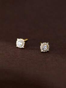 GAGAFEEL 1 Đôi bông tai nhỏ nhắn và dễ thương bằng bạc Sterling S925 đính đá Cubic Zirconia, thiết kế hình vuông tối giản, phù hợp để đeo hàng ngày. - Vàng - Xem 7