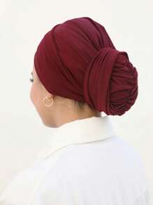 1件装女士经典纯色优雅单层即戴式垂褶头巾，时尚优雅长款垂褶头巾，防滑透气柔软莫代尔针织面料，适合日常瑜伽、运动、户外穿着。