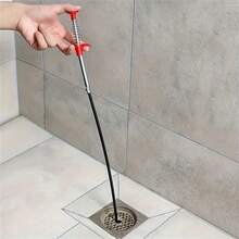 1pc 60cm Manual Drain Cleaner Tool - Soft Metal & Plastic Hair Clog Remover For Shower, Kitchen Sink, Bathroom Tub Pipes, Flexible Cable With Red Handle, No Battery Required, Metal Appearance With Plastic Components Kitchen Items Kitchen Accessories Kitchen Tools - Multicolor - View 2