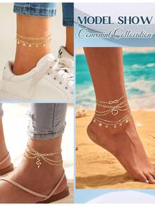 Milacolato Toe Rings And Ankle Bracelets For Women Silver Rose Gold Plated Anklet Toe Rings Cute Layered Anklets Open Tail Rings Adjustable Beach Foot Jewelry For Summer - 彩色 - 查看 11