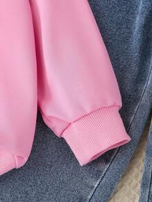 2件套少女可爱粉色蝴蝶结上衣和休闲蝴蝶结雪花牛仔裤套装，秋冬新款 - 粉色 - 查看 4