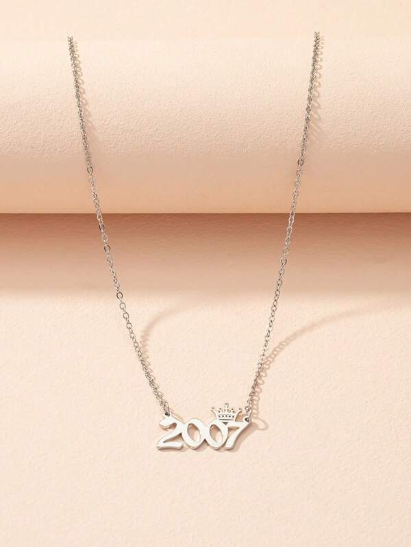 1pc Minimalist Fashion Year Letter Necklace, Suitable For Women's Daily Wear And As A Gift For Her