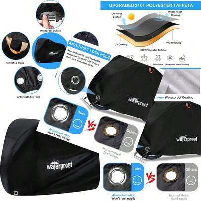 Bike Cover [Upgraded Waterproof] 210T Outdoor Bicycle Covers Durable Rain Wind Dust Sun UV Snow Proof Bike Rain Covers With Storage Bag Lock Holes For MTB Road Electric Womens Bike Beach Cruiser