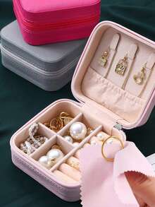 1PC Jewelry Box Necklace Ring Travel Jewelry Box Jewelry Storage Box Round Portable Jewelry Storage Box, Mini Travel Bag, Suitable For Hair Accessories, Earrings, And Rings, Women's Fashion Storage Solution Fashion Portable Leather Jewelry Storage Frame