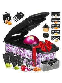18 قطعة مفرمة الخضروات، شرّاحة الفاكهة متعددة الوظائف، شرّاحة الطعام اليدوية، شرّاحة الخضروات، آلة تقطيع مع وعاء، مفرمة البصل، مبشرة البطاطس المنزلية، لوازم المطبخ، أدوات مطبخ صغيرة، ملحقات المطبخ، أساسيات المطبخ