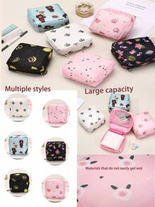 2/1 pieza Bolsa de almacenamiento de toallas sanitarias con pañuelo, bolsa portátil de maquillaje y lápiz labial para mujeres, bolsa de almacenamiento de gran capacidad con diseño de higiene femenina de dibujos animados, bolsa discreta para guardar toallas sanitarias, protectores diarios y tampones, excelente opción para salidas de chicas.