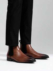 VOSTEY SHOESMORE Men's Leather Chelsea Boots Polished Leather Dress Brown Boots Stylish Classic Retro Slip On Boots For Men - AMY8156A-棕色 - 查看 3