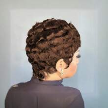 Wig Pendek Pixie Wanita, Rambut Manusia Keriting, Gaya Pendek Cokelat dengan Poni, Berlapis, Tanpa Lem & Bagian Depan Tanpa Renda, Sepenuhnya Ditenun dengan Tangan, Mudah Dipakai, Hadiah Ideal untuk Kekasih, Hari Valentine, Penggunaan Sehari-hari - Coklat - View 4