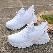 Breathable Mesh Sneakers] Lightweight Breathable Mesh Sneakers - Non-Slip EVA Sole, Comfortable Ankle Support, Lace-Up Low-Top Running & Tennis Shoes For Men And Women, Retro Style, All-Season Wear, Fitness Wear - 白色 - 查看 4