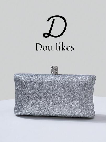 Elegant Women's Silver Sequin Evening Clutch - Polyester Lining, Shimmering Glamorous, Sophisticated Evening Clutch Bag With Metal Chain, Perfect For Parties, Weddings, Galas, Cocktail Events - Dazzling Handbag With Detachable Metal Strap