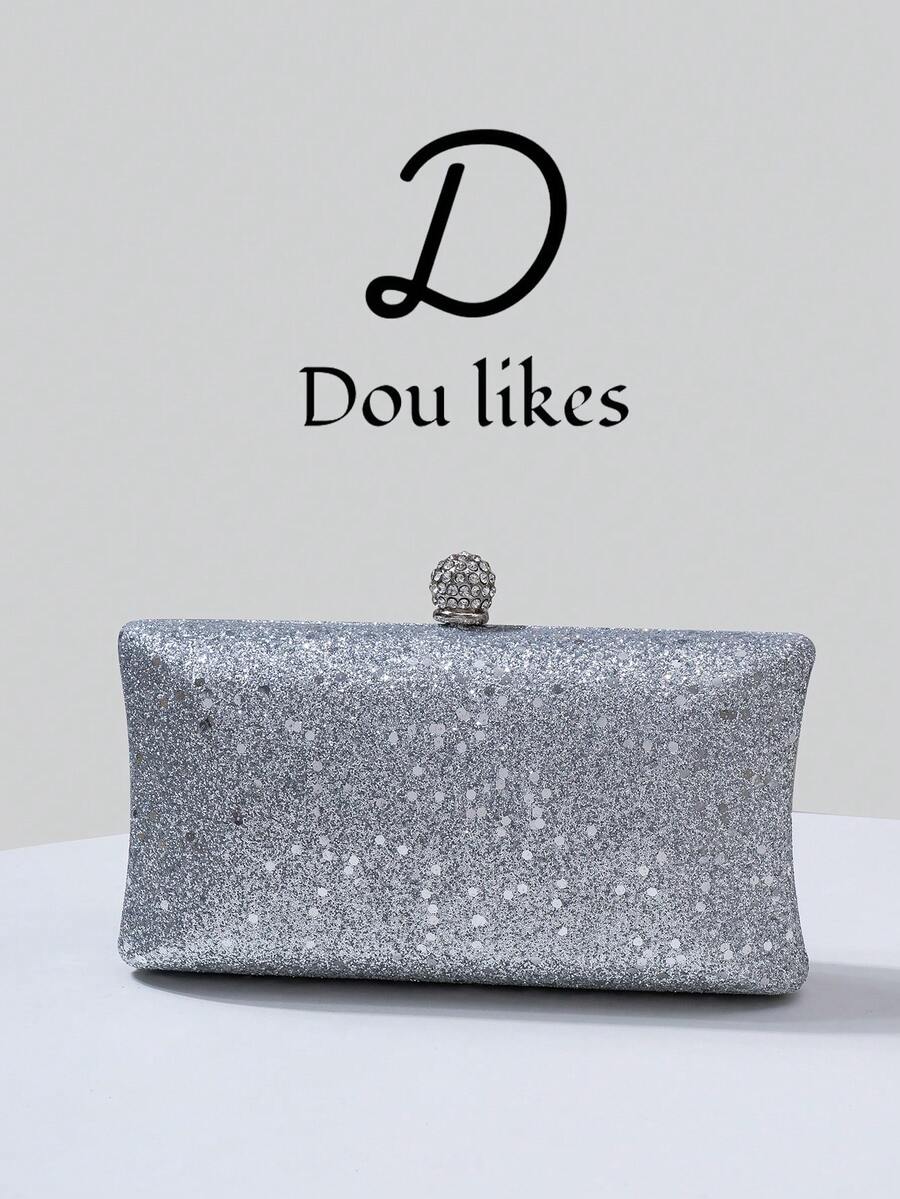 Elegant Women's Silver Sequin Evening Clutch - Polyester Lining, Shimmering Glamorous, Sophisticated Evening Clutch Bag With Metal Chain, Perfect For Parties, Weddings, Galas, Cocktail Events - Dazzling Handbag With Detachable Metal Strap
