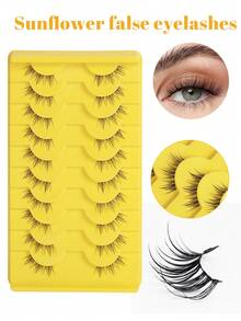 40 cái/bộ, 10 cái x 4 hộp, lông mi giả nửa mắt, hình quỷ, mắt mèo, phong cách Nhật Bản và Hàn Quốc, vẻ ngoài tự nhiên, lông mi cong, một mảnh - Vàng + Hồng (4 hộp) - Xem 8