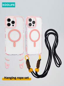 Koolife 1pc High Transparency 2.0mm PC Backplate With Magnetic Wireless Charging, Detachable Lanyard Hole Stand, Side Color Inlay, Molded Lens Frame, Full Coverage Phone Protective Case Compatible With IPhone 17 ProMax/17/17 Pro/17 Air/16/16 Pro/16 Plus/16 ProMax/11/11 Pro/11 ProMax/12/12 Pro/12 ProMax/13/13 Pro/13 Plus/14/14 Pro/14 Plus/14 ProMax/15/15 Pro/15 Plus/15 ProMax