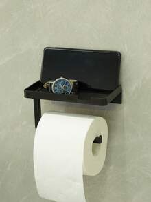 黑色厕纸架，带支架，浴室厕纸架带手机支架，纸巾架，适用于浴室/厨房，无需钻孔，浴室配件，浴室工具