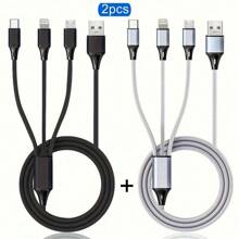 Cable de carga trenzado USB 3 en 1 compatible con iPhone/Tipo-C/Micro USB compatible con iPhone 14 13 12 11 Pro Max Xs Max, compatible con Samsung, Redmi, OnePlus, compatible con Xiaomi, teléfonos móviles Android, cámara, MP3, adaptador universal de poliamida