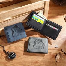 1个可定制的大容量男士钱包，可激光雕刻照片/姓名/首字母，复古风格，是圣诞节、父亲节、情人节的完美礼物，适合送给父亲、丈夫、祖父，浪漫百搭，旅行收纳好帮手。 - 彩色 - 查看 6