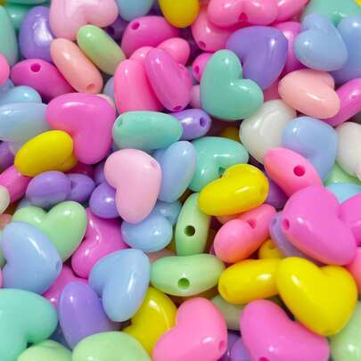 15pcs/30pcs Summer Colorful Macaron Heart Shaped Round Beads, Phone Lanyard DIY Materials, Sweatshirt Cord Decor Pendant, Kids Necklace Bracelet DIY, Gift Decorative Beads, Earring DIY Beads