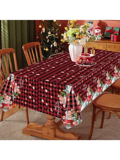 1 Stück 54*108 Zoll Weihnachtsparty Tischdecke - Feiertags-Schneemann und Baum Design, Einweg-PE-Material, ideal für Feiertags-Partys und Geburtstagsfeierlichkeiten Feiertags-Dekorationen. Rechteckige Tischdecke. Hervorragend für Küche und Restaurant Feiertags-Dekorationen - Büffel-Karo Schneeflocke Hirsch Weihnachtsbaum Rechteck Tischdecke für Weihnachtsparty Tischdecke Restaurant Weihnachtstisch Dekorationen