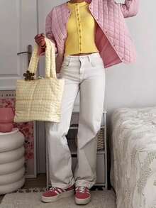 Women's High Waist Straight Leg White Jeans - Classic 90s Retro Denim, Essential Basic Bottoms For Autumn/Winter - White - View 6