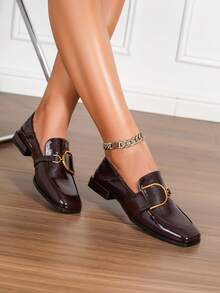 Women's Fashion Versatile Strap Buckle Flat Loafers, Comfortable Casual Outdoor Shoes For All Seasons - Coffee Brown - View 4