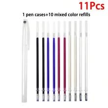 Set de 11/24 piezas con 20 recambios de bolígrafos marcadores de tela de alta temperatura de colores variados con 4 estuches, bolígrafos marcadores de tela borrables con calor para costura, sastrería y acolchado (color de tinta de bolígrafo rojo aleatorio) - Multicolor - Ver 15