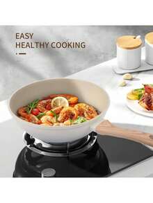 Non Stick Ceramic Cookware Set, Healthy Pot And Flat Bottomed Pot Set, Kitchen Cooking Set, With A Cool Handle To Keep It Cool, Ceramic Non Stick Stew Pot With Lid, White Granite Coating, Free Of PFOS/PFAS - Beige - View 7