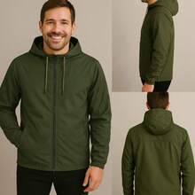 Men's Lightweight Plain Water-Repellent Windbreaker Jacket With Hood - 深綠色+純色+GG - 查看 2