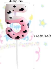 Pink & White Cow Spotted Digit 0-9 Print Birthday Animal Theme Anniversary Celebration Party Cake Decorative Candles - Multicolor - View 5