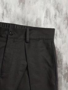 男士纯色休闲褶裥阔腿裤 - 黑色 - 查看 6