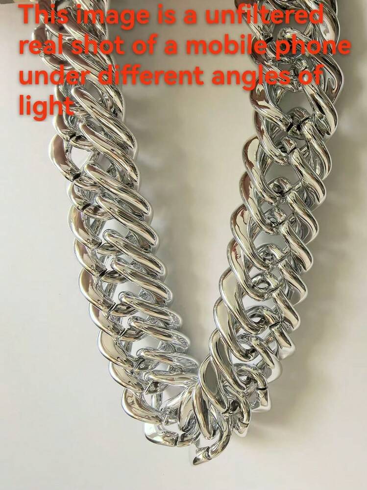 1 Set Minimalist Silver Metal Chain Necklace & Bracelet 2pcs, Exaggerated Personalized Clavicle Chain Niche High-End Jewelry For Women - Silver Single-buckle Necklace - View 4