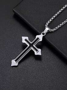 1pc Men's Multi-Layer Diamond Cross Pendant Necklace, Hip-Hop Style, Tarnish Resistant, Suitable For All