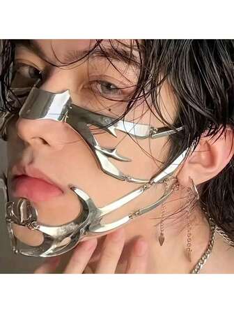 1 st/2 st Cyberpunk-stil mekanisk vätska futuristisk metall ansiktsmask, mode Halloween-förklädnad halvansiktsdekor unisex ansiktssmycken, sexig unisexmask, sexigt tillbehör för män, punk-stil festhelggåva