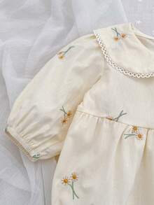 女婴彼得潘领刺绣长袖连体衣，春秋季 - 杏色 - 查看 5