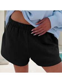 Women's Drawstring Sweat Shorts High Waisted Summer Workout Lounge Shorts With Pockets Lastic Low Rise SweatShorts For Women Casual Loose Solid Color Lounge Shorts Y2k Athletic Summer Shorts - 黑色 - 查看 4