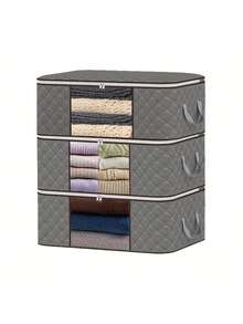 8pcs Large Foldable Clothes Storage Bags With Window And Handles, Bags For Clothes, Blankets, Carpets, Gifts, Toys, Space-Saving Movable Storage Bags For Bedroom, Home, Closet, Wardrobe - Grey - View 12