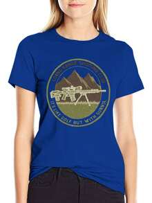 S~5XL Classic  Cotton Tee | Unisex American Size | 180gsm Fabric | Men's Vintage Military Sniper Graphic T-Shirt Funny Long Range Shooting Design Casual Wear Gift For Gun Enthusiasts Print | Beach & Casual Wear - 藍色 - 查看 7