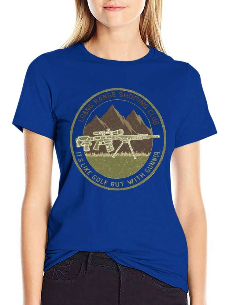S~5XL Classic  Cotton Tee | Unisex American Size | 180gsm Fabric | Men's Vintage Military Sniper Graphic T-Shirt Funny Long Range Shooting Design Casual Wear Gift For Gun Enthusiasts Print | Beach & Casual Wear - Màu xanh lam - Xem 7